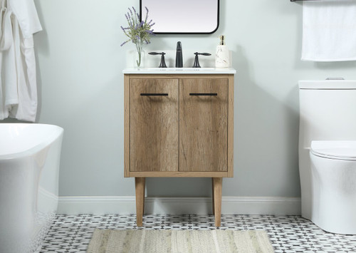 Elegant Decor VF48024NT-BS 24 inch single bathroom vanity in natural oak with backsplash