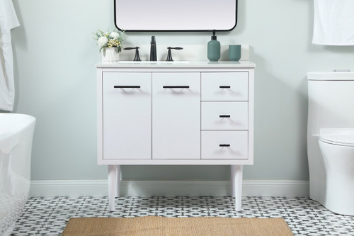 Elegant Decor VF48036MWH-BS 36 inch single bathroom vanity in white with backsplash