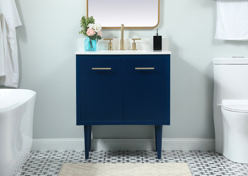 Elegant Decor VF48030MBL-BS 30 inch single bathroom vanity in blue with backsplash