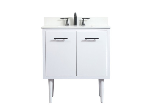 Elegant Decor VF48030MWH-BS 30 inch single bathroom vanity in white with backsplash