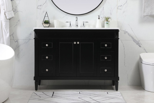 Elegant Decor VF31848BK-BS 48 inch single bathroom vanity in black with backsplash