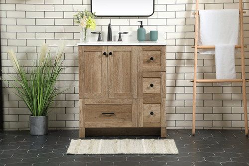Elegant Decor VF2832NT-BS 32 inch single bathroom vanity in natural oak with backsplash