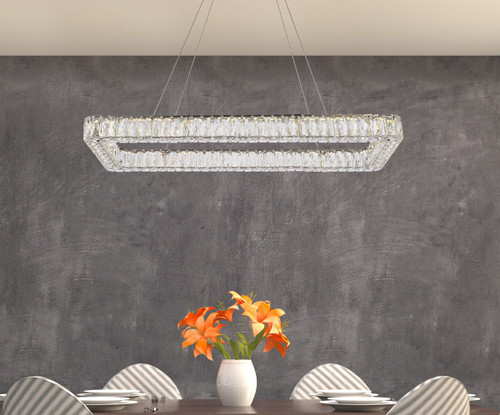 Elegant Lighting 3504D42L1C Monroe 42 inch LED Single rectangle pendant in chrome Elegant Lighting 3504D42L1C Monroe 42 inch LED Single rectangle pendant in chrome