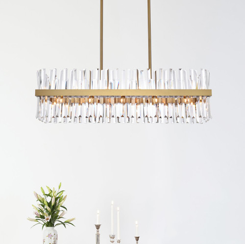 Elegant Lighting 6200G42SG Serephina 42 inch crystal rectangle chandelier light in satin gold