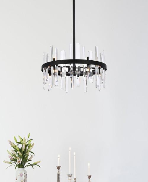 Elegant Lighting 2200D20BK Serena 20 inch crystal round pendant in black