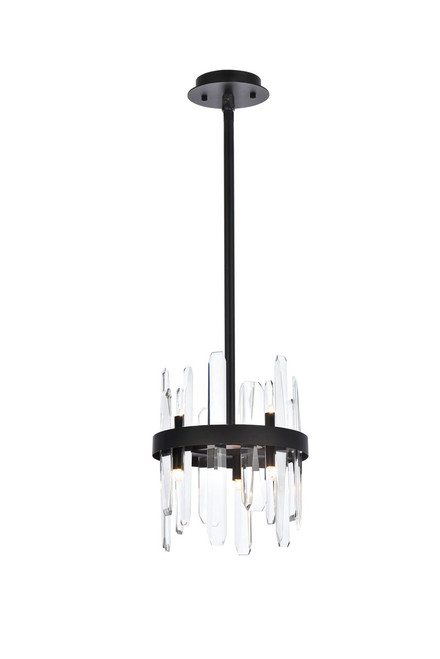 Elegant Lighting 2200D10BK Serena 10 inch crystal round pendant in black