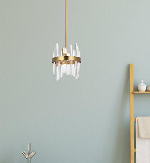 Elegant Lighting 2200D10SG Serena 10 inch crystal round pendant in satin gold