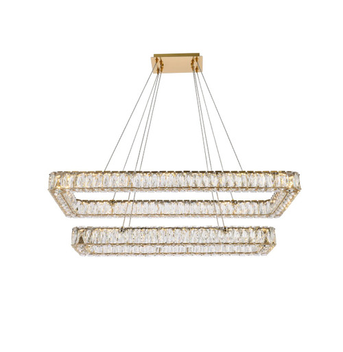 Elegant Lighting 3504G42L2G Monroe 42 inch LED double rectangle pendant in gold
