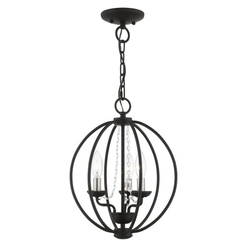 LIVEX LIGHTING 40913-04 3 Light Black with Brushed Nickel Finish Candles Globe Convertible Mini Chandelier/ Semi-Flush