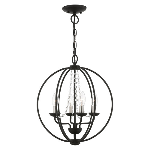 LIVEX LIGHTING 40914-04 4 Light Black with Brushed Nickel Finish Candles Globe Convertible Chandelier/ Semi-Flush LIVEX LIGHTING 40914-04 4 Light Black with Brushed Nickel Finish Candles Globe Convertible Chandelier/ Semi-Flush