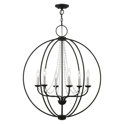 LIVEX LIGHTING 40916-04 6 Light Black with Brushed Nickel Finish Candles Globe Pendant Chandelier LIVEX LIGHTING 40916-04 6 Light Black with Brushed Nickel Finish Candles Globe Pendant Chandelier