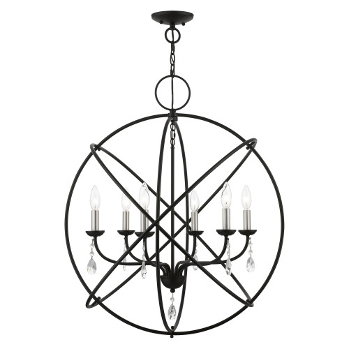 LIVEX LIGHTING 40906-04 6 Light Black with Brushed Nickel Finish Candles Globe Pendant Chandelier LIVEX LIGHTING 40906-04 6 Light Black with Brushed Nickel Finish Candles Globe Pendant Chandelier