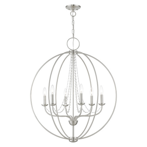 LIVEX LIGHTING 40916-91 6 Light Brushed Nickel Globe Pendant Chandelier LIVEX LIGHTING 40916-91 6 Light Brushed Nickel Globe Pendant Chandelier