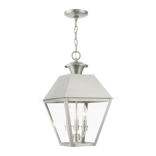 LIVEX LIGHTING 27220-91 3 Light Brushed Nickel Outdoor Large Pendant Lantern LIVEX LIGHTING 27220-91 3 Light Brushed Nickel Outdoor Large Pendant Lantern
