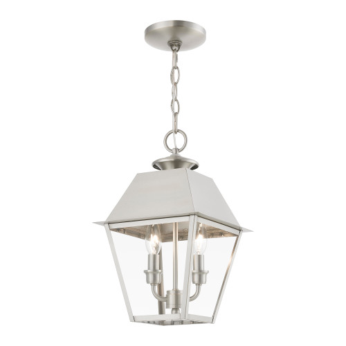 LIVEX LIGHTING 27217-91 2 Light Brushed Nickel Outdoor Medium Pendant Lantern LIVEX LIGHTING 27217-91 2 Light Brushed Nickel Outdoor Medium Pendant Lantern