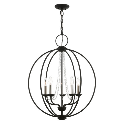 LIVEX LIGHTING 40915-04 5 Light Black with Brushed Nickel Finish Candles Globe Chandelier LIVEX LIGHTING 40915-04 5 Light Black with Brushed Nickel Finish Candles Globe Chandelier