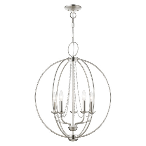 LIVEX LIGHTING 40915-91 5 Light Brushed Nickel Globe Chandelier LIVEX LIGHTING 40915-91 5 Light Brushed Nickel Globe Chandelier