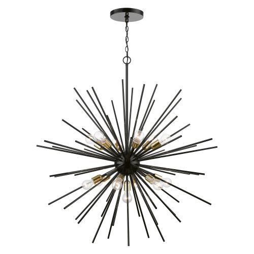 LIVEX LIGHTING 46177-68 13 Light Shiny Black with Polished Brass Accents Extra Large Foyer Chandelier