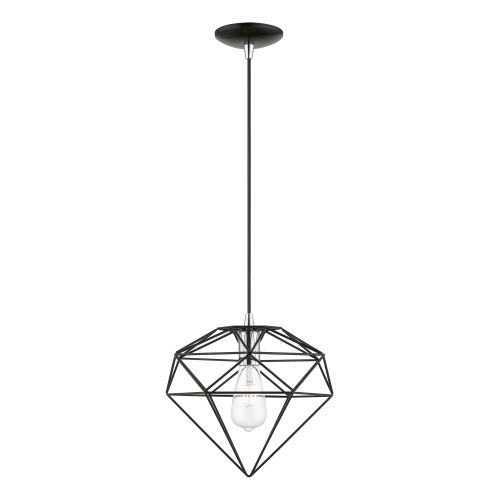 LIVEX LIGHTING 49152-68 1 Light Shiny Black with Polished Chrome Accents Pendant