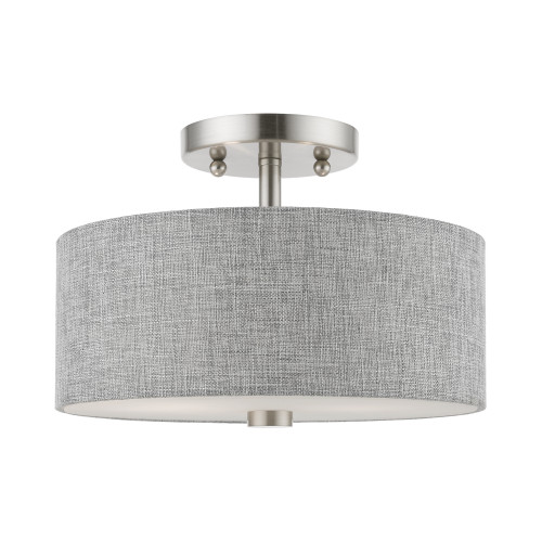 LIVEX LIGHTING 46741-91 2 Light Brushed Nickel with Shiny White Accents Semi-Flush