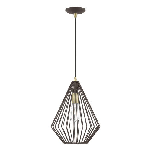 LIVEX LIGHTING 41325-07 1 Light Bronze with Antique Brass Accents Pendant LIVEX LIGHTING 41325-07 1 Light Bronze with Antique Brass Accents Pendant