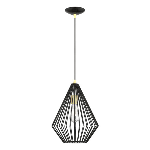LIVEX LIGHTING 41325-68 1 Light Shiny Black with Polished Brass Accents Pendant LIVEX LIGHTING 41325-68 1 Light Shiny Black with Polished Brass Accents Pendant