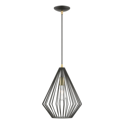 LIVEX LIGHTING 41325-14 1 Light Textured Black with Antique Brass Accents Pendant LIVEX LIGHTING 41325-14 1 Light Textured Black with Antique Brass Accents Pendant