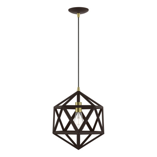 LIVEX LIGHTING 41328-07 1 Light Bronze with Antique Brass Accents Pendant LIVEX LIGHTING 41328-07 1 Light Bronze with Antique Brass Accents Pendant