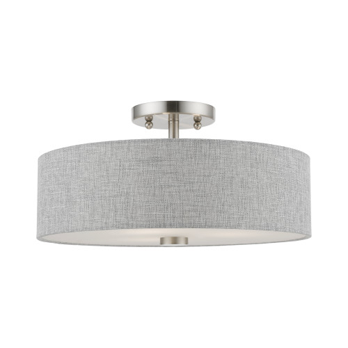 LIVEX LIGHTING 46743-91 3 Light Brushed Nickel with Shiny White Accents Semi-Flush