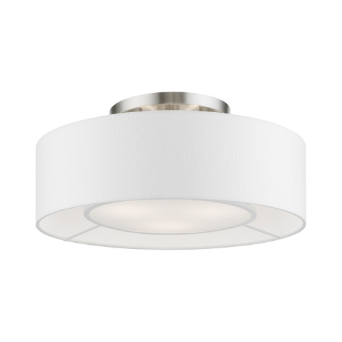 LIVEX LIGHTING 47173-91 3 Light Brushed Nickel with Shiny White Accents Semi-Flush