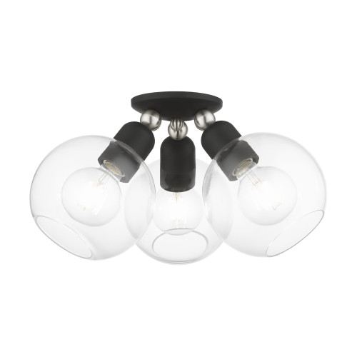 LIVEX LIGHTING 48978-04 3 Light Black with Brushed Nickel Accents Sphere Semi-Flush
