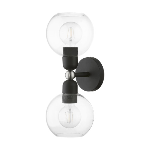LIVEX LIGHTING 16972-04 2 Light Black with Brushed Nickel Accents Sphere Vanity Sconce