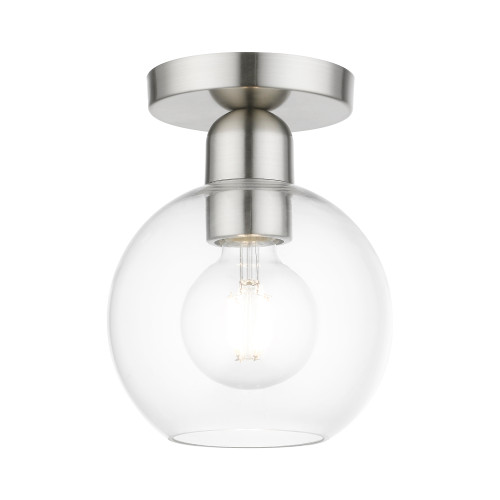 LIVEX LIGHTING 48977-91 1 Light Brushed Nickel Sphere Semi-Flush