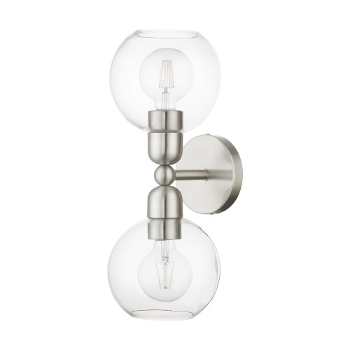 LIVEX LIGHTING 16972-91 2 Light Brushed Nickel Sphere Vanity Sconce