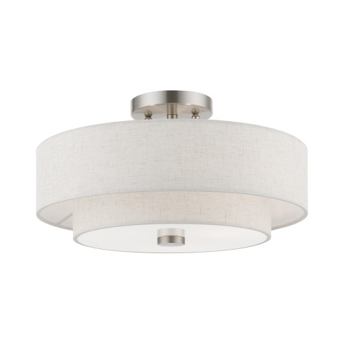 LIVEX LIGHTING 51084-91 3 Light Brushed Nickel Semi-Flush