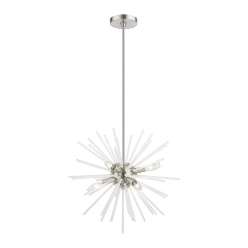 LIVEX LIGHTING 48824-91 6 Light Brushed Nickel Pendant Chandelier