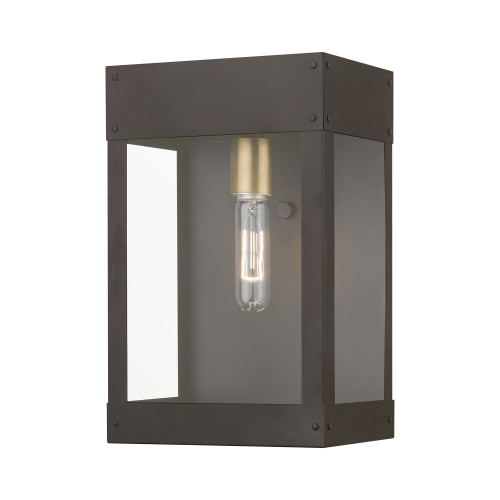 LIVEX LIGHTING 20872-07 1 Light Bronze with Antique Brass Candle Outdoor Wall Lantern LIVEX LIGHTING 20872-07 1 Light Bronze with Antique Brass Candle Outdoor Wall Lantern