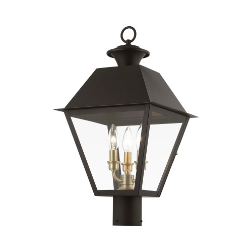 LIVEX LIGHTING 27219-07 3 Light Bronze with Antique Brass Finish Cluster Outdoor Large Post Top Lantern