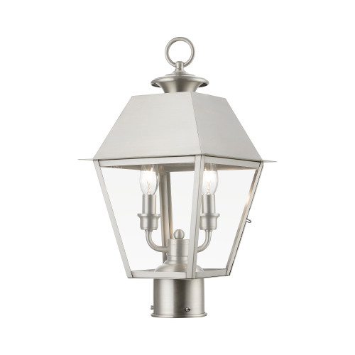 LIVEX LIGHTING 27216-91 2 Light Brushed Nickel Outdoor Medium Post Top Lantern