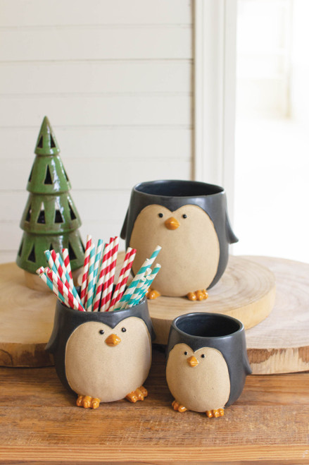 KALALOU CDV2129 SET OF THREE CERAMIC PENGUIN PLANTERS KALALOU CDV2129 SET OF THREE CERAMIC PENGUIN PLANTERS