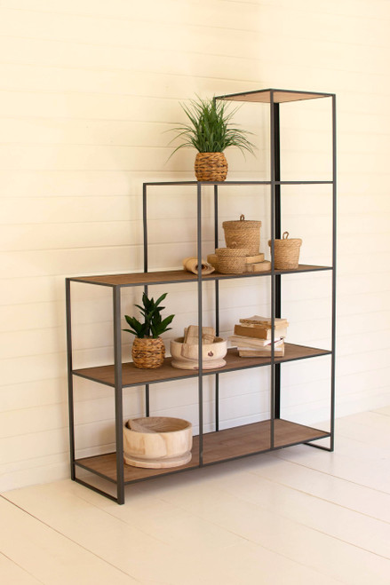 KALALOU CHW1382 STAIR STEP WOOD AND METAL DISPLAY UNIT