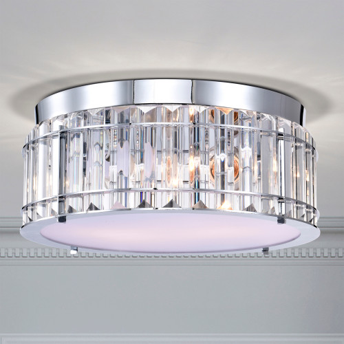WAREHOUSE OF TIFFANY'S 3002/2FMC Collena 12 in. 2-Light Indoor Polished Chrome Finish Flush Mount with Light Kit
