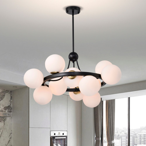 WAREHOUSE OF TIFFANY'S FD10017/12KB Coraline 30 in. 12-Light Indoor Matte Black Finish Chandelier with Light Kit