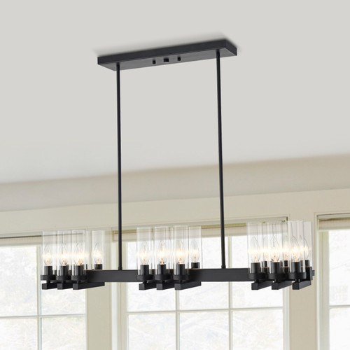 WAREHOUSE OF TIFFANY'S MD46/18MB Edana 36 in. 18-Light Indoor Matte Black Finish Chandelier with Light Kit