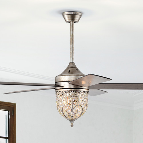 WAREHOUSE OF TIFFANY'S AY07Y07AS Jaxen 52 in. 2-Light Indoor Antique Silver Finish Ceiling Fan with Light Kit and Remote