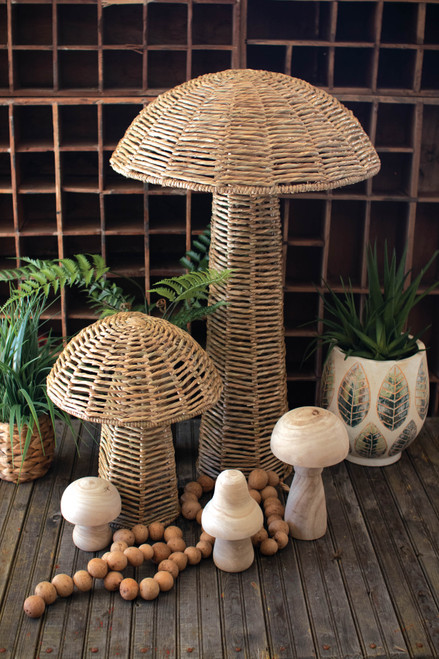 KALALOU A6366 Set Of Two Woven Seagrass Mushrooms