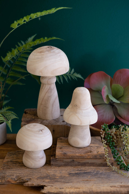KALALOU CFAN1133 Set Of Three Natural Wooden Mushrooms