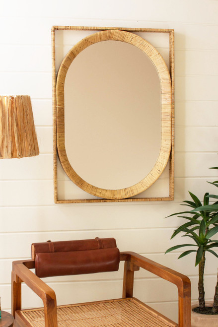 KALALOU CLA1382 Rectangle/Oval Cane Wrapped Mirror
