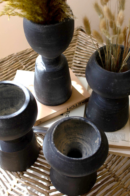 KALALOU H4263 Set Of Four Black Clay Vases