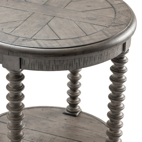 CRESTVIEW COLLECTION CVFVR8034 Pembroke Plantation Recycled Pine Distressed Grey Turned Leg Round End Table